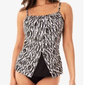 MIRACLESUIT Flattering Pyrite‎ Jubilee Tankini Top Size 8 Black White Metallic